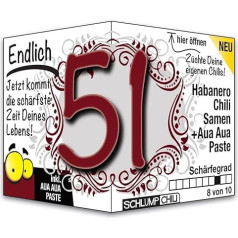 Schlump-Chili Endlich 51 - juokinga aštri gimtadienio dovana. Originali dovanos idėja 51-ajam gimtadieniui. Dovana vyrams ir moterims