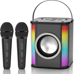 Vaikų karaokės mikrofonas, karaokė su 2 mikrofonais, karaokės mašina vaikams su LED žibintais, suderinama su TF kortele/USB