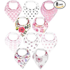 Bandana šliaužtinukai mergaitėms 8 Pack Drool šliaužtinukai Ekologiški reguliuojami minkšti absorbentai Stilingas ir elegantiškas naujagimių kūdikių dušas Drool ir kramtymo dovana