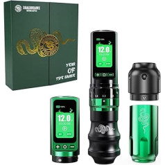 Dragonhawk Fold Pro Belaidis tatuiruočių aparatas Pen Belaidis tatuiruočių aparatas Gyvatės metai Reguliuojamas smūgio ilgis nuo 2,4 iki 4,2 mm Tatuiruočių pistoletas su 2 x baterijomis, 2 x rankena menininkams (mašina)