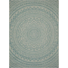 SAFAVIEH Courtyard Collection Šiuolaikiniai kilimai svetainei, valgomajam, miegamajam, trumpo plauko, šviesiai pilkos ir vandens spalvos 122 x 170 cm
