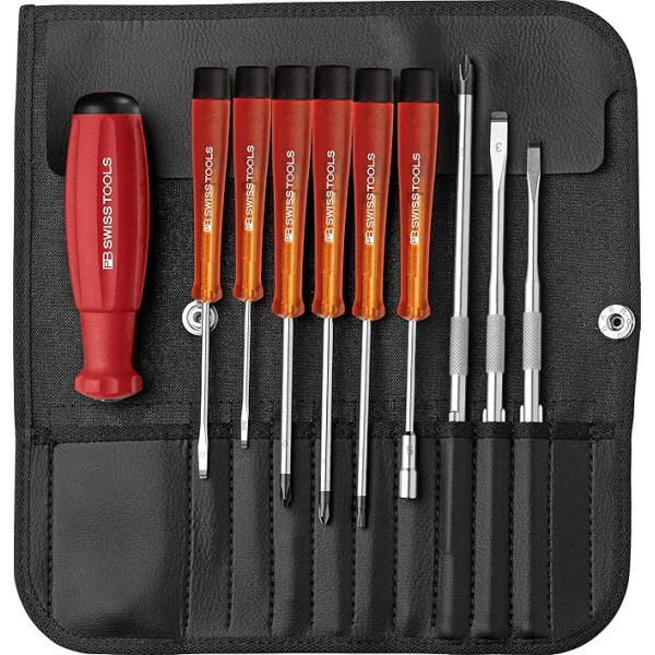PB Swiss Tools SCHLITZ/PHILLIPS/TORX/HEXAGONAL Kompiuterinių atsuktuvų rinkinys Elektrikas PB 8220, 11 dalių, 100 % šveicariškos gamybos