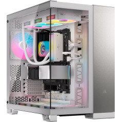 CORSAIR 6500X Mid-Tower ATX dviejų kamerų kompiuterio korpusas - grūdintas panoraminis stiklas - suderinama su atvirkštinio jungimo pagrindine plokšte - ventiliatoriai neįtraukti - baltas/saatino pilkas aliuminis