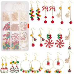 INFUNLY 1 dėžutė DIY 10 Paar Weihnachtsglocken Ohrring Bastelset Weihnachtsschneeflocke Weihnachtskranz Charm Anhänger Weihnachtsbaum Emaille Gold Charms Für Die Schmuckohrring Herstellung Mit Anleitung