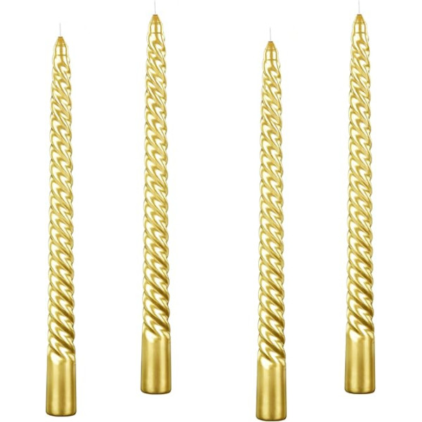 4 vnt. aukštas metalinis 25 cm metalinis be lašelių susuktos žvakės spiralinis kūginis kūginis spiralinis ilgas vaškinis bekvapis vakarienės žvakė Brithday Candle (4 spiralinis auksinis)