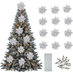 Leixi Pakuotė 12 Poinsettia gėlių dirbtinių Pointsettia su spaustukais Kalėdų dekoracijos blizgučiai Poinsettia Kalėdų dekoracijos medis gėlių dekoras su stiebai pasidaryk pats Kalėdų vainikas atostogų šalis dekoro