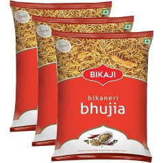 Bikaji Bhujia Snack 200 g - Aslee Bikaneri Namkeen Anytime Snack Bag, tradiciniai, indiški, pikantiški, traškūs, 3 vnt.