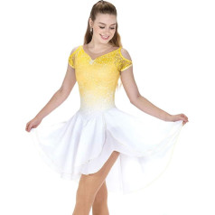 Dailiojo čiuožimo suknelė Moterų mergaičių ledo čiuožimo spektaklis Konkurencija kostiumas Spandex Rhinestone Rankų darbo nėrinių čiuožimas dėvėti rankovėmis geltonos spalvos gradientas