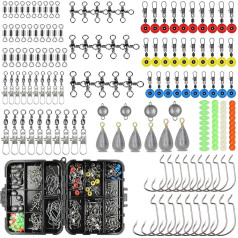 EXAURAFELIS Žūklės reikmenys rinkinys, įskaitant galvos Jigs kablys Leader takelažas Sinkers svoriai Swivel Snaps naktinis Šviečiančios pupelės skaidrės Sequins Pogo Bobber Stopper Žvejybos rinkinys su Tackle Box
