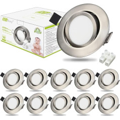 Pakuotė iš 10 itin plokščių LED įleidžiamų prožektorių 230 V 3,5 W neutralios baltos spalvos pasukamų įleidžiamų prožektorių šlifuotas nerūdijantis plienas lubų prožektoriai