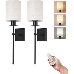 EDISHINE 2 akumuliatorinių sieninių šviestuvų pakuotė Vidaus RGB LED sieninis šviestuvas be maitinimo jungties, belaidis sieninis šviestuvas, reguliuojamas nuotolinio valdymo pultu, 12 spalvų, 2 dinaminiai režimai ir 3 spalvų temperatūros, USB