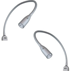 kalb Material für Möbel Lankstus LED lovos šviestuvas / LED skaitymo šviestuvas su integruota USB įkrovimo funkcija Anoduotas aliuminis / sidabriškai pilka (1 arba 2 anoduotų aliuminių šviestuvų rinkinys), Pasirinkimas: 2 vnt. sidabrinės spalvo