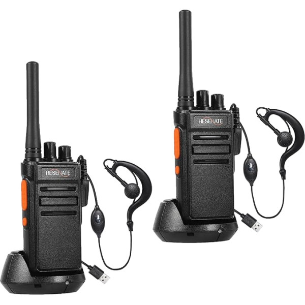 HESENATE HT66 radijo ryšio rinkinys, PMR446 Royalty-Free Woki Toki, didelio nuotolio Walkie Talkie, profesionalus 16 kanalų Walky Talky rankinis radijas Scan VOX su ausinėmis (juodas, 2 vnt.)