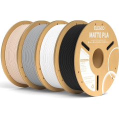ELEGOO Matinis PLA siūlas Matinis juodas, baltas, pilkas ir smėlio spalvos 4 kg, 1,75 mm 3D spausdintuvo siūlas, matmenų tikslumas +/- 0,02 mm, 4 pakuotės po 1 kg kartoninės ritės (2,2 kg), skirtos daugumai FDM 3D spausdintuvų