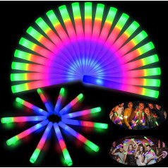 102 LED šviesos lazdelių pakuotė, LED putplasčio šviečiančios lazdelės, įvairiaspalvės šviečiančios lazdelės, LED žibintai, 3 mirksėjimo režimai, skirti gimtadienio vakarėliams, Helovinui, Kalėdoms
