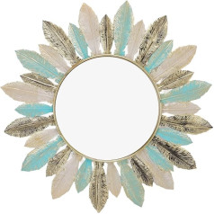 Lwuey Plunksnų dekoratyvinis sieninis veidrodis, apvalus dekoratyvinis veidrodis, klasikinis Boho veidrodis, modernus kaimiškas stilius, geometrinis metalinis žiedas, miegamasis, svetainė, prieškambaris