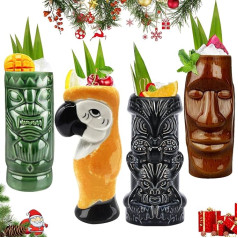 Tiki taurės Kokteilių rinkinys iš 4 - didelės keraminės taurės Havajų Luau vakarėlio taurės Gėrimų indai Mielos egzotiškos kokteilių taurės Tiki baras Profesionalus Havajų vakarėlis