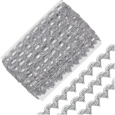 MAYJOYDIY 9 m sidabrinio metalinio pynimo apvadų, austinių pintinių pintinių apvadų, 18 mm pločio papuošalų, sidabrinių metalinių kraštų apvadų kostiumams, užuolaidoms, amatų reikmenims, vakarėlių dekoracijoms