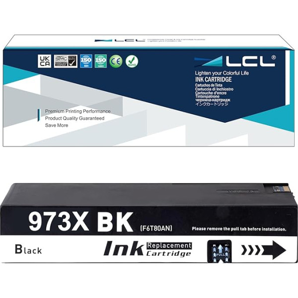 LCL atkurta rašalo kasetė 973 973X L0S07AE didelio našumo 10000 puslapių (1 juoda) HP PageWide Pro 452dn 452dw 452dwt 477dn 477dwt 477dwt MFP 552dw 577dw 577z Managed MFP P577z 750dw