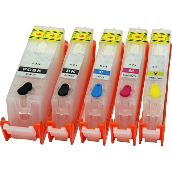5 tuščios pildomos spausdintuvo kasetės su automatinio atstatymo mikroschema, skirtos 