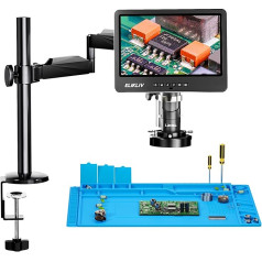 Elikliv EDM602 Flex 10,1 colio 2K HDMI skaitmeninis mikroskopas 2000 x 3 objektyvai 24MP litavimo mikroskopas, biologinis mikroskopas su LED žiedine šviesa, lankstus rankos stovas, suvirinimo mikroskopas, Windows/Mac
