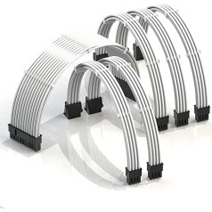 LINKUP - AVA 50 cm maitinimo šaltinio kabelio prailginimas su apvalkalu GPU Individualus kompiuterio maitinimo šaltinis su šukų rinkiniu - suderinamas su RTX3090 | 1x 24 P (20+4) | 2x 8P (4+4) CPU | 3x 8P (6+2) GPU rinkinys | 500 mm - Balta -