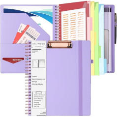 HAUTOCO segtuvėlis su A4 formato užtrauktuku, A4 formato segtuvėlis su užpildoma užrašų knygute, segtuvėlis su 5 A4 formato aplankais, 10 kišenėlių, A4 formato segtuvėlis su dangteliu, skirtas mokyklai / biurui, levandų spalvos