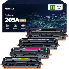 205A CF530A tonerio kasetė, suderinama su HP CF530A CF531A CF532A CF533A, skirta HP Color Laserjet Pro MFP M180n M180n M180nw M180fw M181n M181fw, M154a M154nw (juoda, žydra, purpurinė, geltona, 4 pakuotės)