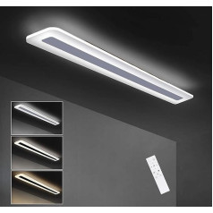 ZMH LED lubų apšvietimo plokštė - svetainės lempa, reguliuojama 100 cm biuro lempa, moderni su nuotolinio valdymo pulteliu, miegamojo lempa, plokščia virtuvės lempa, akrilinė, balta, ilga, skirta svetainei, miegamajam, biurui, virtuvei