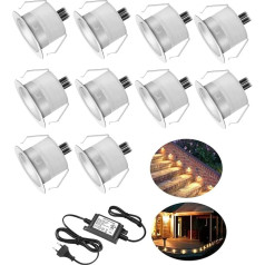 10 įleidžiami LED grindų prožektoriai, lauko skersmuo 31 mm, 12 V nuolatinė srovė, 0,6 W, LED grindų žibintai, IP67 atsparūs vandeniui, įleidžiami žibintai terasai, virtuvei, sodui; LED lempos, šilta balta spalva