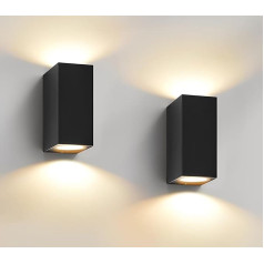KRUIHAN Pakuotė iš 2 sieninių šviestuvų lauko ir vidaus 10 W LED šiltos baltos spalvos aukštyn ir žemyn šviestuvai lauke IP54 Vandeniui atsparus lauko šviestuvas sieninis juodas stačiakampis lauko šviestuvas namo sienos terasos apšvietimas la