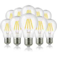 hellum 206500 LED lemputė E27 Dimmable E27 4,5 W Warm White LED lemputė su 470 liumenų LED siūlu, E27 Vintage LED lemputė pakeičia 40 W lemputę, 2700 Kelvinų šiltai balta skaidri, 10 vnt.