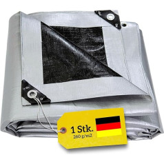 WDB 260 g brezentas, apsauginis brezentas, sodo brezentas, padengtas iš abiejų pusių, atsparus vandeniui, plaunamas, ilgaamžis, UV stabilizuotas, universalus brezentas su kilpomis, galimi įvairūs dydžiai (5 m x 8 m)