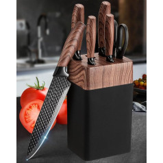 Peilių rinkinys, 7 dalių aštrių peilių rinkinys su blokeliu, vokiškais ašmenimis iš aukštos kokybės nerūdijančio plieno ir ergonomiškomis rankenomis, profesionalus virtuvinių peilių rinkinys namams (ne medinis)