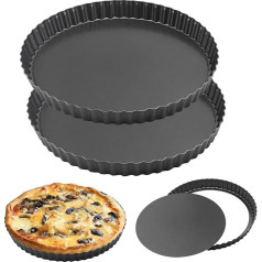 HAKZEON 2 pakuotės 24,5 cm neprilimpančios nuimamos Quiche Dish Fluted Loose Bottom Quiche dėklas kepimui Quiche Cake Flans Sūris