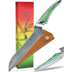 SANMUZUO 21 cm duonos peilis dantyta geležte, virtuvinis peilis, pagamintas iš japoniško VG-10 Damasko plieno, itin aštrus duonos pjaustymo peilis su ergonomiška rankena iš žalios dervos, LA-S9 serija