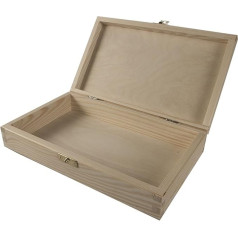 Plokščia medinė dėžutė Dovanų dėžutė | 25 x 15 x 5 cm | Dangtis ir užraktas | Saugojimo sprendimas | Nedažyta ir nebaigta kieta spalva Dekoratyvinė pušies mediena, skirta amatų apdailai