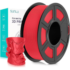 SUNLU 3D spausdintuvo gija Matinė PLA gija, tvarkingai suvyniota matinė PLA gija 1,75 mm ± 0,02 mm, tinka daugumai FDM 3D spausdintuvų, gera vakuuminė pakuotė, 3D spausdinimo gija, 1 kg ritė (2,2 lbs), matinės raudonos spalvos