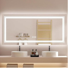 LUVODI Didelis LED vonios kambario veidrodis 140 x 70 cm: Išmanusis sieninis veidrodis, jutiklinis jungiklis, apsauga nuo rūko, reguliuojamas apšvietimas, 3 spalvos, kosmetinis veidrodis, prieškambario veidrodis