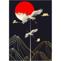 LIGICKY Japoniško stiliaus storas noren ilgas užuolaidas, dvipusis spausdinimas Durų užuolaidos, kambarių pertvaros, gobelenai namų tekstilei, 85 x 120 cm, baltos gervės kalnai ir saulė