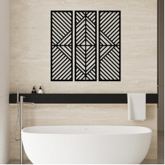 ESTART Geometrinis metalinis sienų dekoras Vertikalus abstraktus minimalistinis modernus juodas lentjuostinis pagrindas Sieninė kabanti skulptūra svetainei miegamajam 43x50cm 3 pakuotės