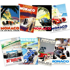 Artery8 Monaco Grand Prix Classic Racing Motor Sport Advert MIxed Home Decor Premium Wall Art Poster Pack of 8 Classic Race Advertising Home Decoration Wall