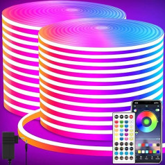 Segrass LED neoninė juosta, DC 24 V 40 m RGB neoninė LED juosta Nuotolinio valdymo programėlė Lanksti vandeniui atspari neoninė LED juosta, skirta miegamajam, žaidimų kambariui, lauko apdailai (2 ritiniai po 20 m)