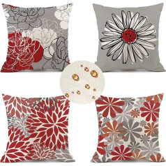 Lauko oro sąlygoms atsparus pagalvėlės dangtelis 60 x 60 cm 4 raudonų pagalvėlių užvalkalų rinkinys Gėlių lauko pagalvėlė Vandeniui atsparus lininis kvadratinis sofos pagalvėlė Dekoratyvinė pagalvėlė sodo terasos suoliukui kėdė lauke