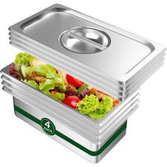 BAKPOCO viešbučio keptuvė 1/3 dydžio - garų keptuvė su dangčiu 4 colių gylio 4 pakuotės Maisto keptuvė nuo užsikimšimo Nerūdijančio plieno bufetinė keptuvė Komercinė nerūdijančio plieno keptuvė