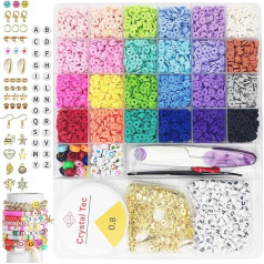 Pekifaves 6000 vienetų karoliukų apyrankių rinkinys su karoliukų raidėmis, 6 mm molio karoliukų rinkinys, karoliukų vėrimo rinkinys, karoliukų apyrankės, skirtos papuošalų gamybai, draugystės apyrankė 