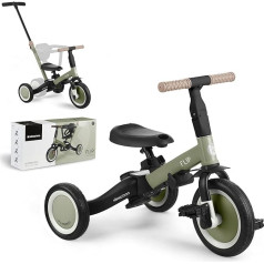 KikkaBoo FLIP 5-in-1 triratis balansinis dviratis, vaikiškas dviratis nuo 1 iki 5 metų su stūmimo strypu, konvertuojamas vaikiškas triratis į balansinį dviratį su pedalais arba be jų, reguliuojamas ir konvertuojamas, kariuomenė