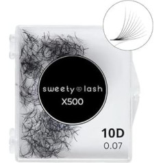 SWEETY LASH 500 Stück 10D Fächerwimpern, sukonfigūruoti falsche Wimpern (500 Fächer/Tablett) für Wimpernverlängerungen, C- und D-Curl-Biegung, Stärke 0,07, Länge 9 mm bis 16 mm (15 mm D)