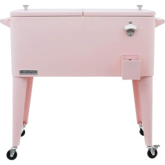 Permasteel Cool Box on Wheels Classic Patio Cooler Steel Fridge for Garden Retro Cool Trolley 75 litrų