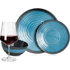Melamino stovyklavimo indų rinkinys 4 žmonėms Akmens mėlyna + 4 Milano raudonos vyno taurės Raudonos vyno taurės Stalo indai Picnic BBQ Cookware